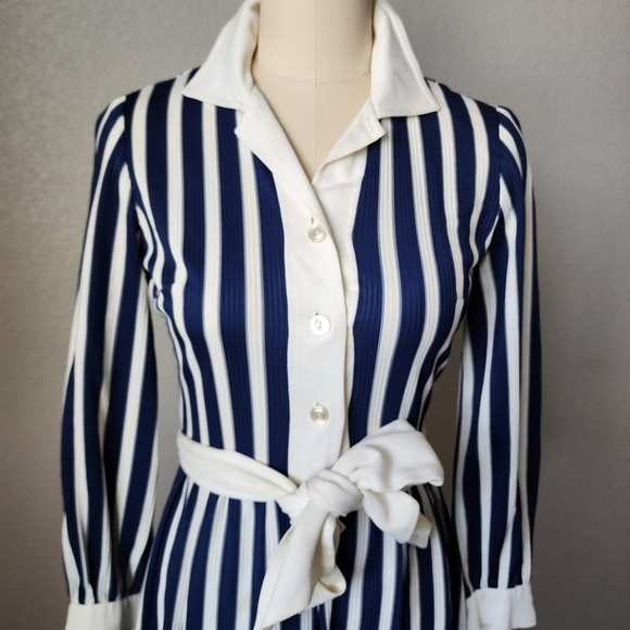 PECK & PECK x 60's preppy striped nautical shorts romper jumpsuit navy white - Picture 10 of 11